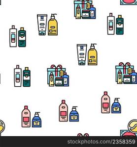 Cosmetics Package Beauty Product Vector Seamless Pattern Thin Line Illustration. Cosmetics Package Beauty Product Vector Seamless Pattern