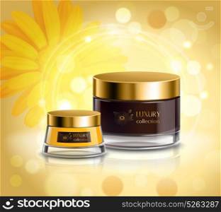 Cosmetics Products Realistic Composition Poster . Natural cosmetics and skincare luxury collection products realistic advertisement poster with night cream on bright background vector illustration