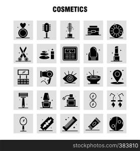 Cosmetics Solid Glyph Icons Set For Infographics, Mobile UX/UI Kit And Print Design. Include: Location, Map, Pin, Cosmetic, Cosmetic, Bowl, Eat, Cosmetic, Icon Set - Vector