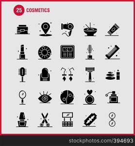 Cosmetics Solid Glyph Icons Set For Infographics, Mobile UX/UI Kit And Print Design. Include: Location, Map, Pin, Cosmetic, Cosmetic, Bowl, Eat, Cosmetic, Icon Set - Vector