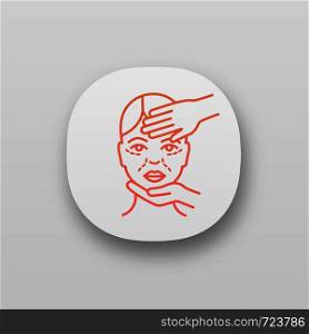 Cosmetologist examination app icon. Cosmetology. Cosmetic procedure. Neurotoxin injection preparation. Aesthetic medicine. UI/UX user interface. Web or mobile application. Vector isolated illustration. Cosmetologist examination app icon
