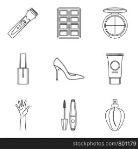 Cosmetology icons set. Outline set of 9 cosmetology vector icons for web isolated on white background. Cosmetology icons set, outline style