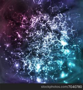 Cosmic Constellations Abstract Background Vector. Deep Space. Illustration Of Cosmic Nebula With Star Cluster.. Cosmic Constellations Background Vector. Abstract Magic Space