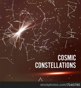 Cosmic Constellations Abstract Background Vector. Deep Space. Illustration Of Cosmic Nebula With Star Cluster.. Cosmic Constellations Background Vector. Abstract Magic Space