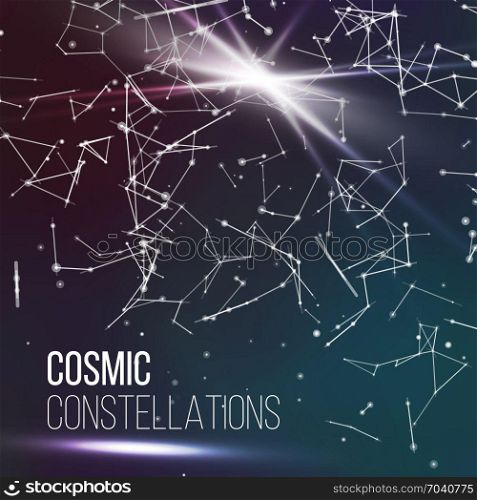 Cosmic Constellations Modern Background Vector. Sparkling Nights Abstract Sky With Stars. Cosmic Constellations Background Vector. Abstract Magic Space