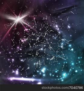 Cosmic Constellations Modern Background Vector. Sparkling Nights Abstract Sky With Stars. Cosmic Constellations Background Vector. Abstract Magic Space