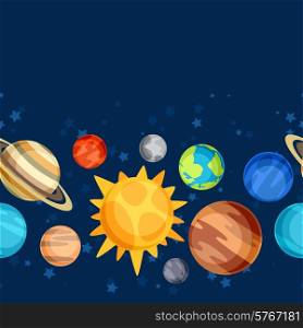 Cosmic seamless pattern with planets of the solar system.