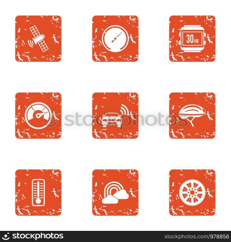 Cosmic wireless icons set. Grunge set of 9 cosmic wireless vector icons for web isolated on white background. Cosmic wireless icons set, grunge style