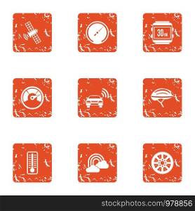 Cosmic wireless icons set. Grunge set of 9 cosmic wireless vector icons for web isolated on white background. Cosmic wireless icons set, grunge style