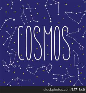 Cosmos constellation stars horoscope decoration seamless pattern. For horoscope, decoration. Suitable for children, kids, babies. Astrological signs on background. Symbols of astrology for print or web.