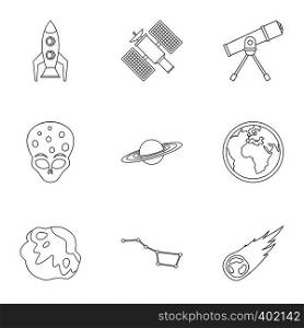 Cosmos icons set. Outline illustration of 9 cosmos vector icons for web. Cosmos icons set, outline style