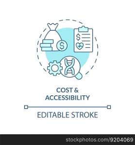 Cost and accessibility turquoise concept icon. High expenses for treatment. Precision medicine challenge and limitation abstract idea thin line illustration. Isolated outline drawing. Editable stroke. Cost and accessibility turquoise concept icon