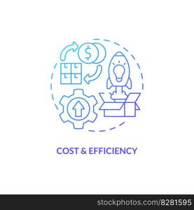 Cost and efficiency blue gradient concept icon. SMED benefit. Expense reduction. Quick changeover abstract idea thin line illustration. Isolated outline drawing. Myriad Pro-Bold fonts used. Cost and efficiency blue gradient concept icon