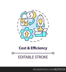 Cost and efficiency concept icon. SMED benefit. Expense reduction. Quick changeover abstract idea thin line illustration. Isolated outline drawing. Editable stroke. Arial, Myriad Pro-Bold fonts used. Cost and efficiency concept icon