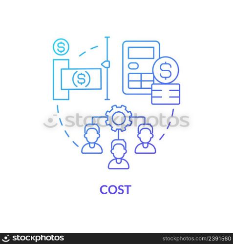 Cost blue gradient concept icon. Lower price of service. Advantage of online collaboration abstract idea thin line illustration. Isolated outline drawing. Myriad Pro-Bold font used. Cost blue gradient concept icon