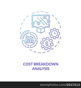 Cost breakdown analysis concept icon. Cost reduction strategy idea thin line illustration. Company improving. Production optimization mechanism. Vector isolated outline RGB color drawing. Cost breakdown analysis concept icon