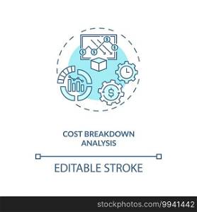 Cost breakdown analysis concept icon. Cost reduction strategy idea thin line illustration. Production quality increase. Company improvement. Vector isolated outline RGB color drawing. Editable stroke. Cost breakdown analysis concept icon