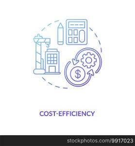 Cost-efficiency blue gradient concept icon. Saving money on construction. Business and finance. Civil engineering idea thin line illustration. Vector isolated outline RGB color drawing. Cost-efficiency blue gradient concept icon
