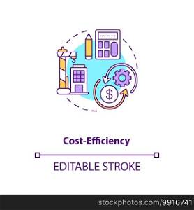 Cost-efficiency concept icon. Saving money on construction. Business and finance. Civil engineering idea thin line illustration. Vector isolated outline RGB color drawing. Editable stroke. Cost-efficiency concept icon