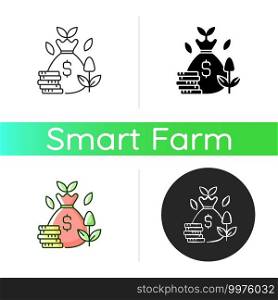 Cost efficiency icon. Maximum profitability. Smart harvest. Farm productivity. Digital agrotechnology. Silhouette symbols. Vector isolated illustration. Cost efficiency icon