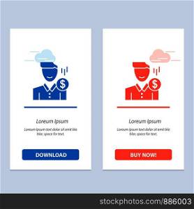 Cost, Fee, Male, Money, Payment, Salary, User Blue and Red Download and Buy Now web Widget Card Template