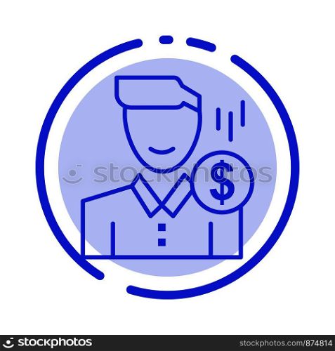 Cost, Fee, Male, Money, Payment, Salary, User Blue Dotted Line Line Icon