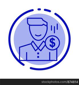 Cost, Fee, Male, Money, Payment, Salary, User Blue Dotted Line Line Icon