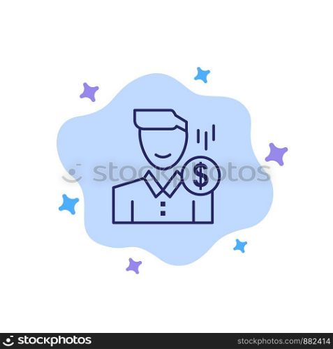 Cost, Fee, Male, Money, Payment, Salary, User Blue Icon on Abstract Cloud Background