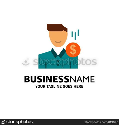 Cost, Fee, Male, Money, Payment, Salary, User Business Logo Template. Flat Color