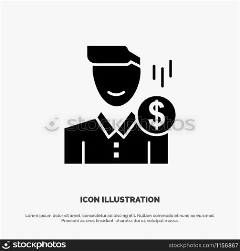 Cost, Fee, Male, Money, Payment, Salary, User solid Glyph Icon vector