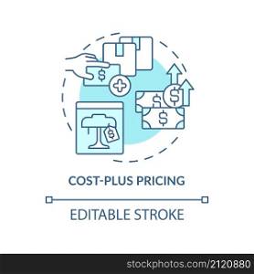 Cost-plus pricing turquoise concept icon. Adding profit percentage abstract idea thin line illustration. Isolated outline drawing. Editable stroke. Roboto-Medium, Myriad Pro-Bold fonts used. Cost-plus pricing turquoise concept icon