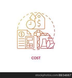 Cost red gradient concept icon. Expensive technologies. Power station. Geothermal energy disadvantage abstract idea thin line illustration. Isolated outline drawing. Myriad Pro-Bold font used. Cost red gradient concept icon