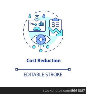 Cost reduction concept icon. IoT in business benefit. Optimize working process abstract idea thin line illustration. Isolated outline drawing. Editable stroke. Arial, Myriad Pro-Bold fonts used . Cost reduction concept icon