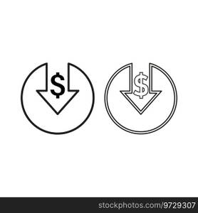 Cost reduction icon. Dollar decrease icon. Dollar Down icon. Money symbol with arrow. Vector illustration. EPS 10. Stock image.. Cost reduction icon. Dollar decrease icon. Dollar Down icon. Money symbol with arrow. Vector illustration. EPS 10.