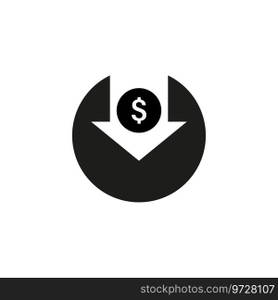 Cost reduction icon. Money symbol with arrow fall down. Dollar decrease icon. Dollar down icon. Vector illustration. EPS 10. Stock image.. Cost reduction icon. Money symbol with arrow fall down. Dollar decrease icon. Dollar down icon. Vector illustration. EPS 10.