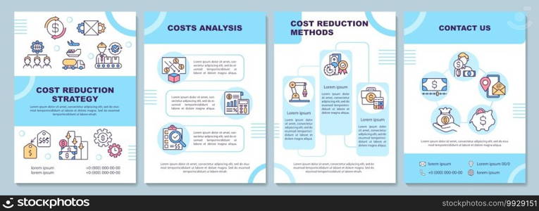 Cost reduction strategy brochure template. Costs analysis. Flyer, booklet, leaflet print, cover design with linear icons. Vector layouts for magazines, annual reports, advertising posters. Cost reduction strategy brochure template