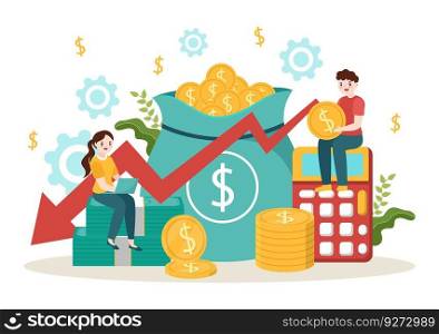 Cost Reduction Vector Illustration with Decrease, Price Minimising or Falling Rate of Profit in Business Flat Cartoon Hand Drawn Templates