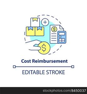 Cost reimbursement concept icon. Type of contract abstract idea thin line illustration. Profit percentage. Compensation. Isolated outline drawing. Editable stroke. Arial, Myriad Pro-Bold fonts used. Cost reimbursement concept icon