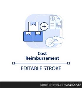 Cost reimbursement light blue concept icon. Type of contract abstract idea thin line illustration. Profit percentage. Isolated outline drawing. Editable stroke. Arial, Myriad Pro-Bold fonts used. Cost reimbursement light blue concept icon