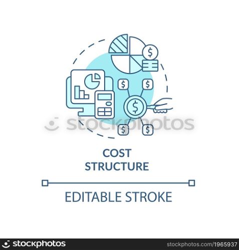 Cost structure blue concept icon. Analysing revenue streams and company expenses. Business model abstract idea thin line illustration. Vector isolated outline color drawing. Editable stroke. Cost structure blue concept icon