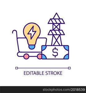 Cost to supply electricity RGB color icon. Expensive power generation sources. Electricity demand. Energy distribution price. Isolated vector illustration. Simple filled line drawing. Editable stroke. Cost to supply electricity RGB color icon