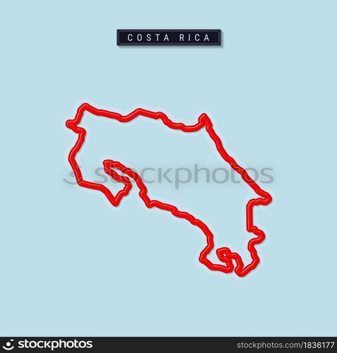Costa Rica bold outline map. Glossy red border with soft shadow