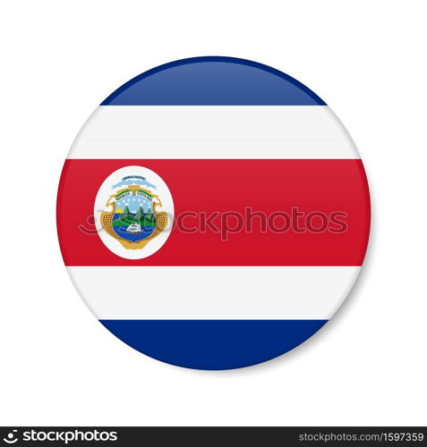 Costa Rica circle button icon. Costa Rican round badge flag with shadow. 3D realistic vector illustration isolated on white.. Costa Rica circle button icon. Costa Rican round badge flag. 3D realistic isolated vector illustration