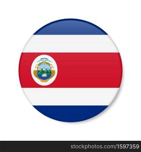 Costa Rica circle button icon. Costa Rican round badge flag with shadow. 3D realistic vector illustration isolated on white.. Costa Rica circle button icon. Costa Rican round badge flag. 3D realistic isolated vector illustration