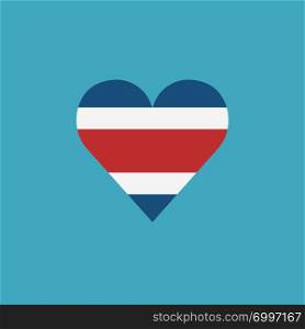 Costa Rica flag icon in a heart shape in flat design. Independence day or National day holiday concept.