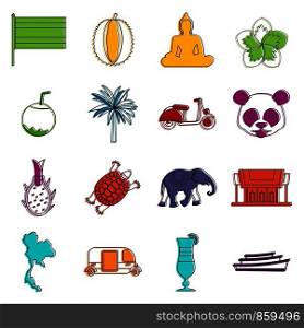 Costa Rica icons set. Doodle illustration of vector icons isolated on white background for any web design. Costa Rica icons doodle set