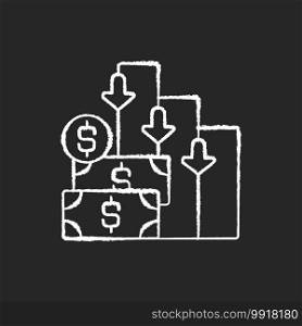 Costs chalk white icon on black background. Money needed to pay for specific product or service. Value of money that has been used up to produce something. Isolated vector chalkboard illustration. Costs chalk white icon on black background