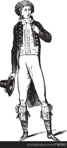 Costume beginning of the Revolution, vintage engraved illustration. Industrial encyclopedia E.-O. Lami - 1875.