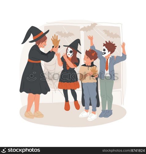 Costume contest isolated cartoon vector illustration. Halloween contest for children, shopping mall entertainment, kids in spooky outfit, win a prize, best costume and makeup vector cartoon.. Costume contest isolated cartoon vector illustration.