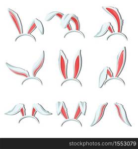 Costume element bunny ears rabbit headdress isolated vector object decor halloween holiday or carnival hare organ of perception on hoop celebration festive fluffy decoration outfit Easter character. Bunny ears costume element rabbit or hear body part